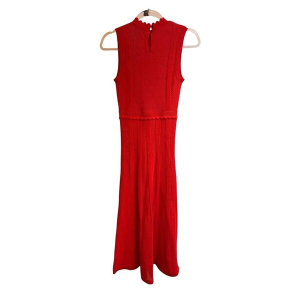 The Kooples Open Mesh Knit‎ Red Orange Maxi Dress Scalloped Keyhole Back S - Picture 14 of 14